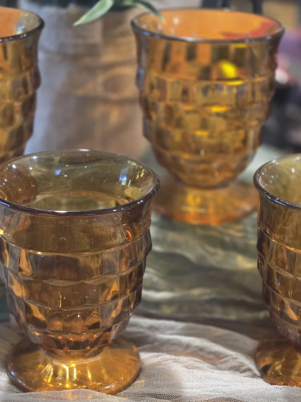 Indiana Glass Amber Textured Pedestal Goblets - Set of 4